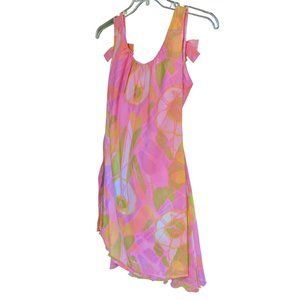 Dress 1960-75 Go Go Union Made Pink Green Psychedelic Bows Flowy